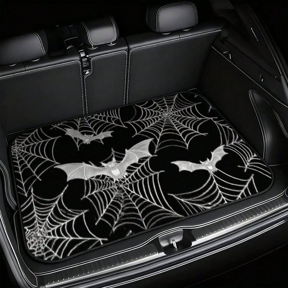 1-Piece Gothic Spider Web Bat Pattern Car Trunk Mat- Durable, All-Weather Universal Fit, Suitable For SUVs, Trucks, Sedans, Crossovers- Easy To Clean