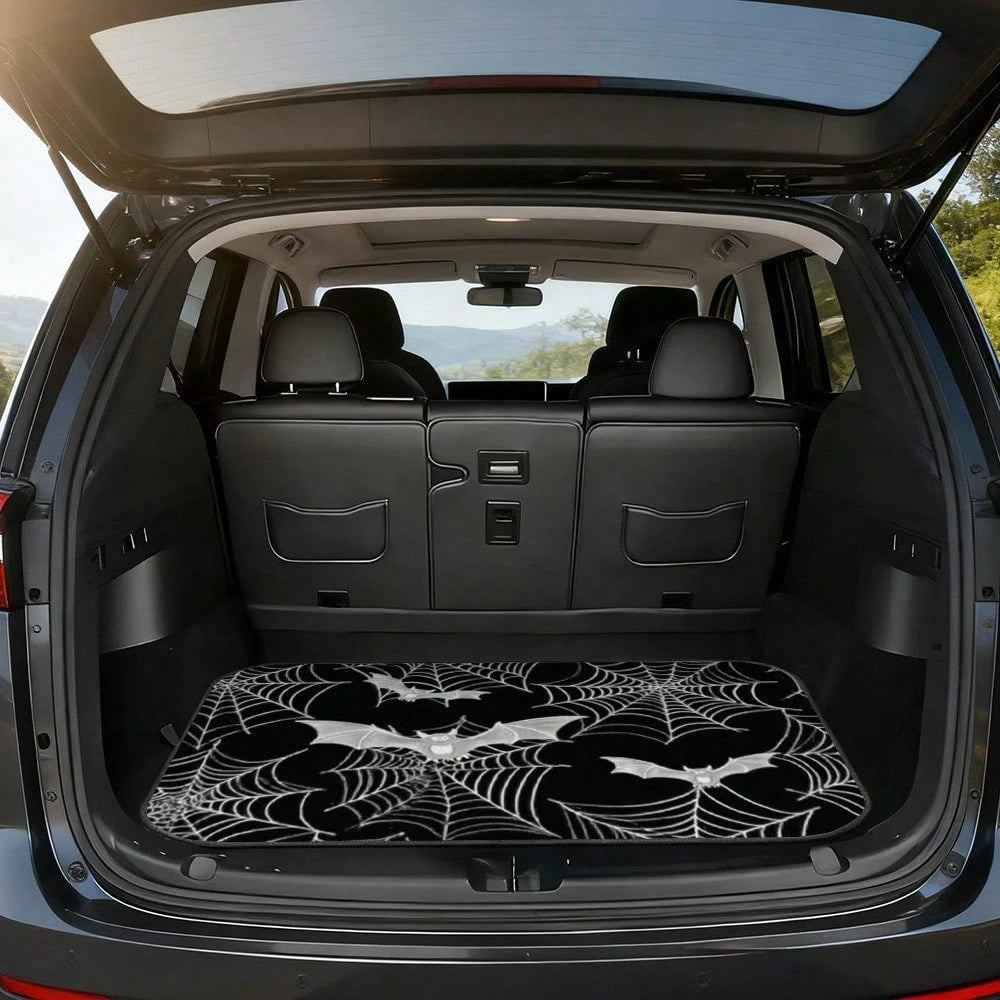 1-Piece Gothic Spider Web Bat Pattern Car Trunk Mat- Durable, All-Weather Universal Fit, Suitable For SUVs, Trucks, Sedans, Crossovers- Easy To Clean