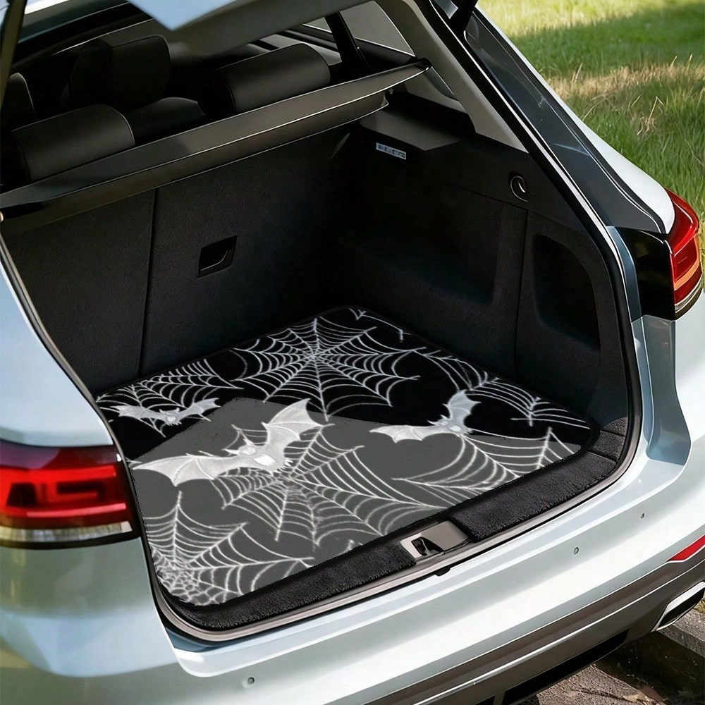 1-Piece Gothic Spider Web Bat Pattern Car Trunk Mat- Durable, All-Weather Universal Fit, Suitable For SUVs, Trucks, Sedans, Crossovers- Easy To Clean