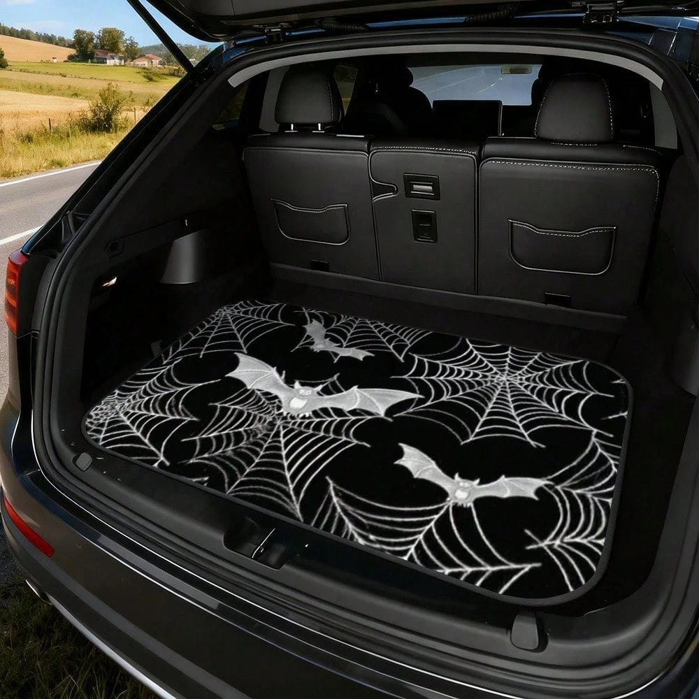 1-Piece Gothic Spider Web Bat Pattern Car Trunk Mat- Durable, All-Weather Universal Fit, Suitable For SUVs, Trucks, Sedans, Crossovers- Easy To Clean