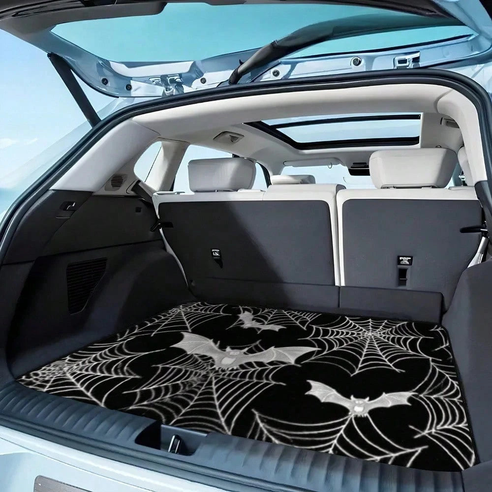 1-Piece Gothic Spider Web Bat Pattern Car Trunk Mat- Durable, All-Weather Universal Fit, Suitable For SUVs, Trucks, Sedans, Crossovers- Easy To Clean