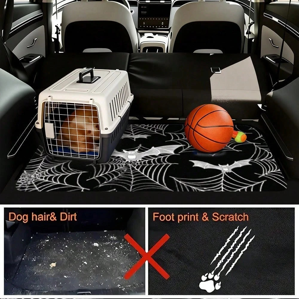 1-Piece Gothic Spider Web Bat Pattern Car Trunk Mat- Durable, All-Weather Universal Fit, Suitable For SUVs, Trucks, Sedans, Crossovers- Easy To Clean