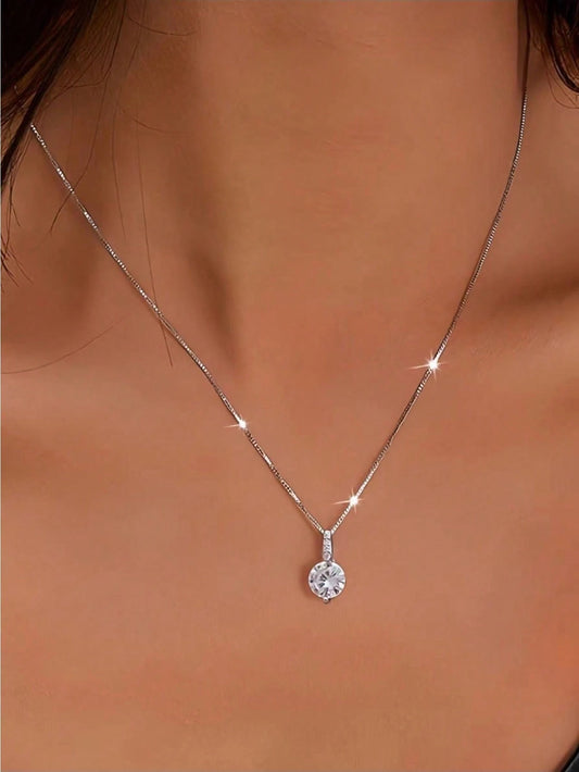 1 Piece Of Exquisite Women's Geometric Water Drop Clavicle Chain With Shiny Zirconia Sterling Silver Necklace Pendant Clavicle Chain Hypoallergenic Jewelry Valentine's Day Gift