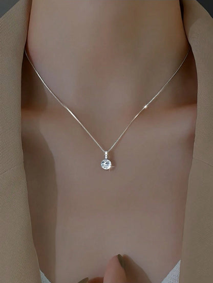 1 Piece Of Exquisite Women's Geometric Water Drop Clavicle Chain With Shiny Zirconia Sterling Silver Necklace Pendant Clavicle Chain Hypoallergenic Jewelry Valentine's Day Gift