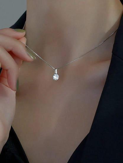 1 Piece Of Exquisite Women's Geometric Water Drop Clavicle Chain With Shiny Zirconia Sterling Silver Necklace Pendant Clavicle Chain Hypoallergenic Jewelry Valentine's Day Gift