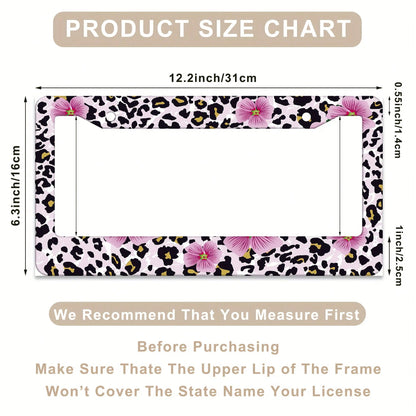 1 Piece Of Pink Floral And Leopard Print License Plate Frame, Vehicle Decorative License Plate Cover, Aluminum License Plate Bracket, Rust-Proof, Shockproof, And Rainproof, Suitable For American Stand