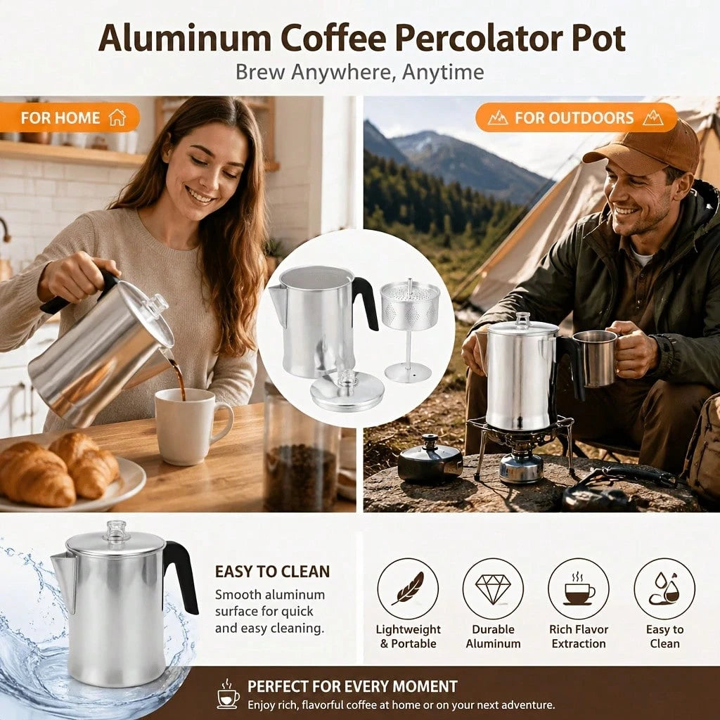 1 Piece, Percolator Coffee Pot, Coffee Percolator Pot, Durable Aluminum Material,-Cup Camping Coffee Pot Brewing Coffee Over A Fire, Grill, Or Stove, Home And Camping