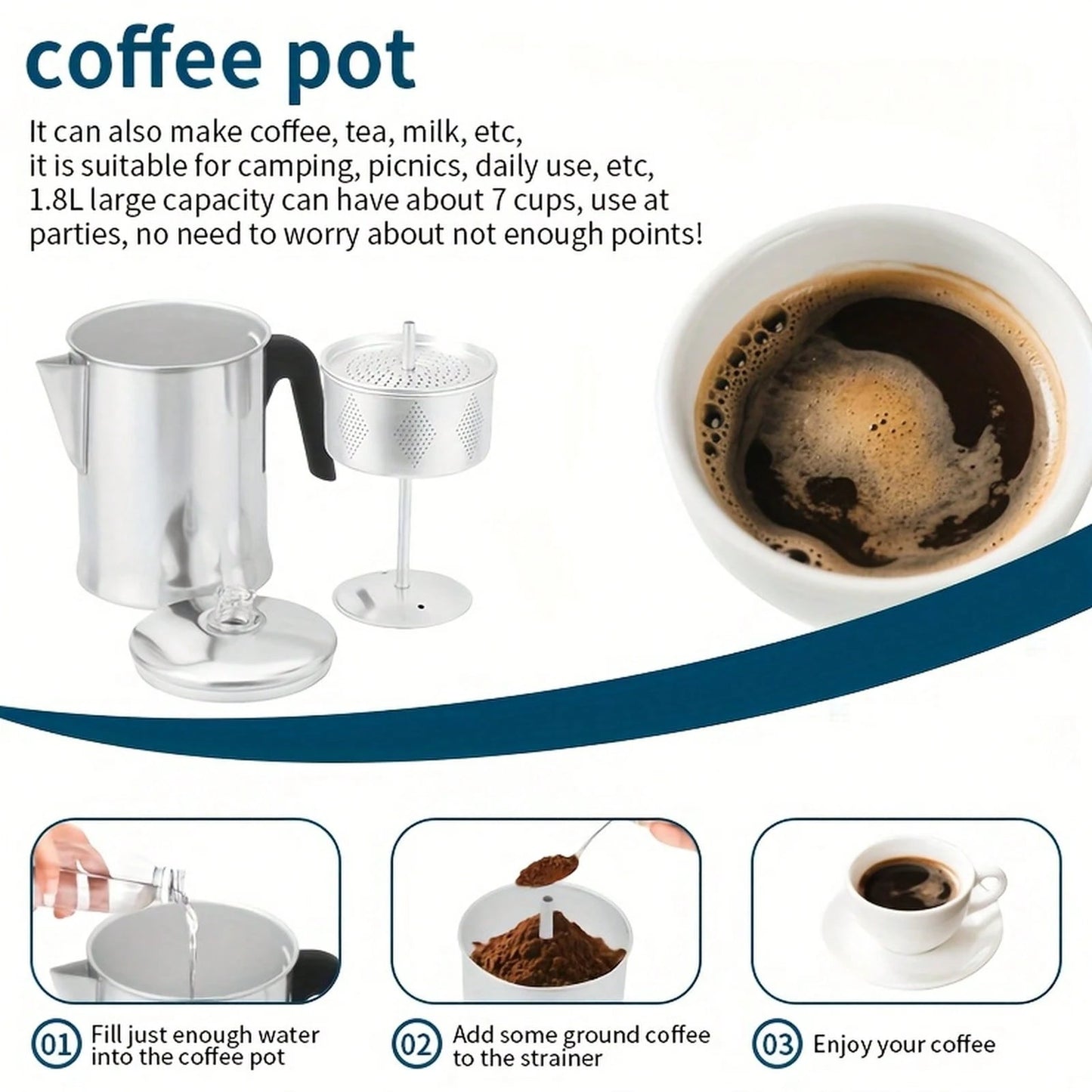 1 Piece, Percolator Coffee Pot, Coffee Percolator Pot, Durable Aluminum Material,-Cup Camping Coffee Pot Brewing Coffee Over A Fire, Grill, Or Stove, Home And Camping