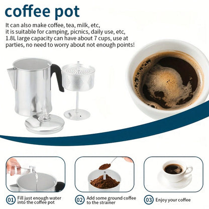 1 Piece, Percolator Coffee Pot, Coffee Percolator Pot, Durable Aluminum Material,-Cup Camping Coffee Pot Brewing Coffee Over A Fire, Grill, Or Stove, Home And Camping