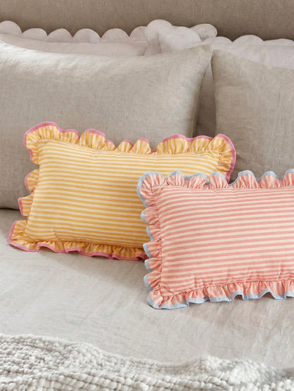 1 Piece, Pink Striped Pillow Cover, Ruffle Trim, Contrasting Colors, College Style, Pastoral Style Waist Pillowcase, Sofa Dormitory Room Decoration