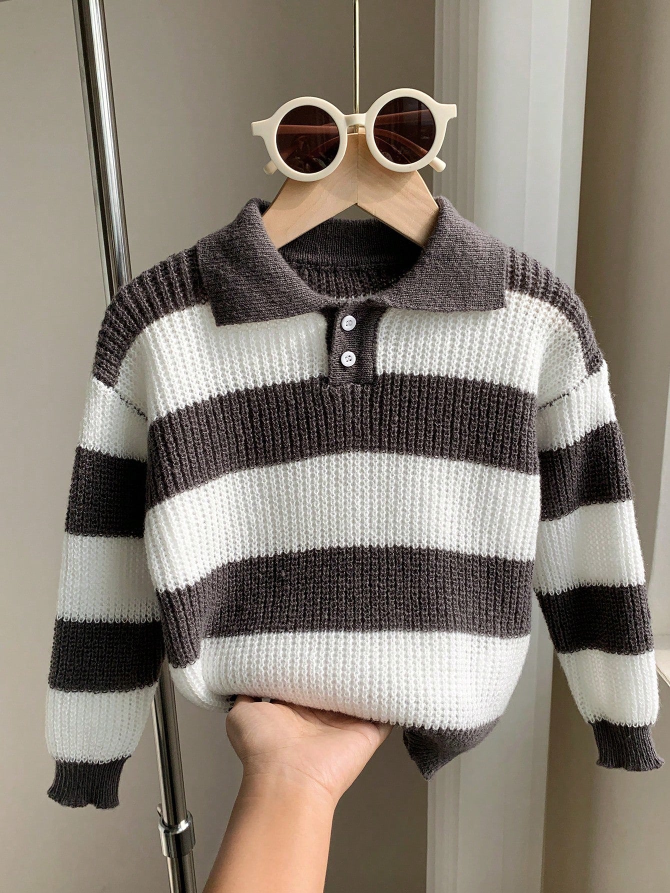1 Piece Young Boy Casual College Comfortable Fashion Simple Practical All-Match Soft Comfortable Loose Striped Polo Sweater Suitable For Birthday Parties, Parties, Shows Suitable For School Back