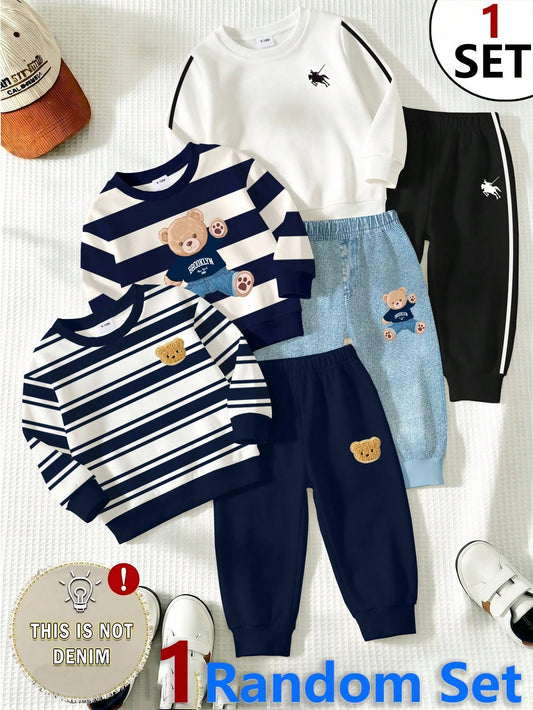1 Random Set,, Casual Logo Red White Black Color Block Letter Graphic Print Crew Neck Long Sleeve Sweatshirt With Logo Print Long Sweatpants