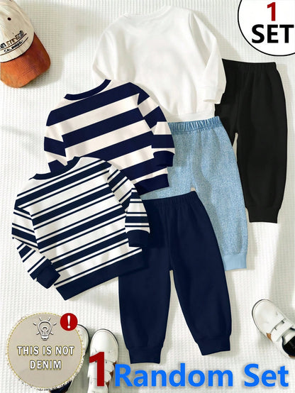 1 Random Set,, Casual Logo Red White Black Color Block Letter Graphic Print Crew Neck Long Sleeve Sweatshirt With Logo Print Long Sweatpants