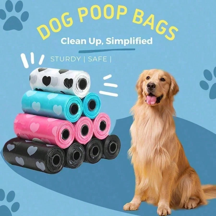 1 Roll Cute Paw Print Pattern Puppy Waste Bags, Easy-Tear Disposal Bags Compatible With Standard Dispenser, Essential Dog Stuff For Daily Walks