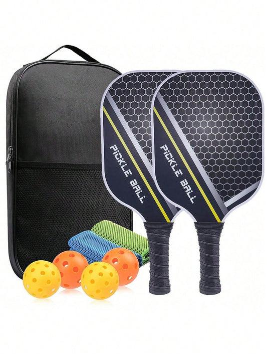 1 Set: 2 Carbon Fiber Paddles, 4 Balls, 2 Towels, 1 Carry Bag, Carbon Fiber USAPA Approved Graphite Pickleball Paddle Set With PU Grip