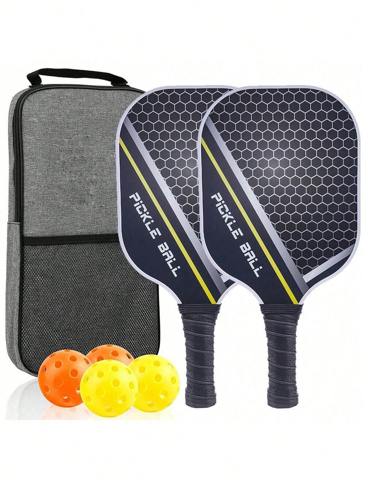 1 Set: 2 Carbon Fiber Paddles, 4 Balls, 2 Towels, 1 Carry Bag, Carbon Fiber USAPA Approved Graphite Pickleball Paddle Set With PU Grip