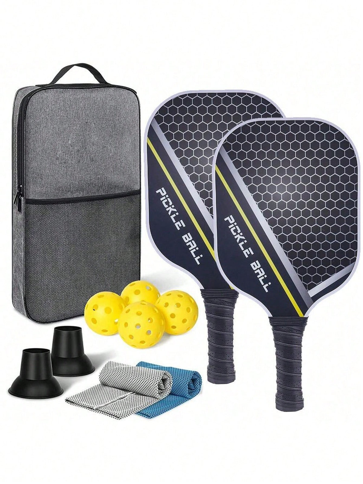 1 Set: 2 Carbon Fiber Paddles, 4 Balls, 2 Towels, 1 Carry Bag, Carbon Fiber USAPA Approved Graphite Pickleball Paddle Set With PU Grip