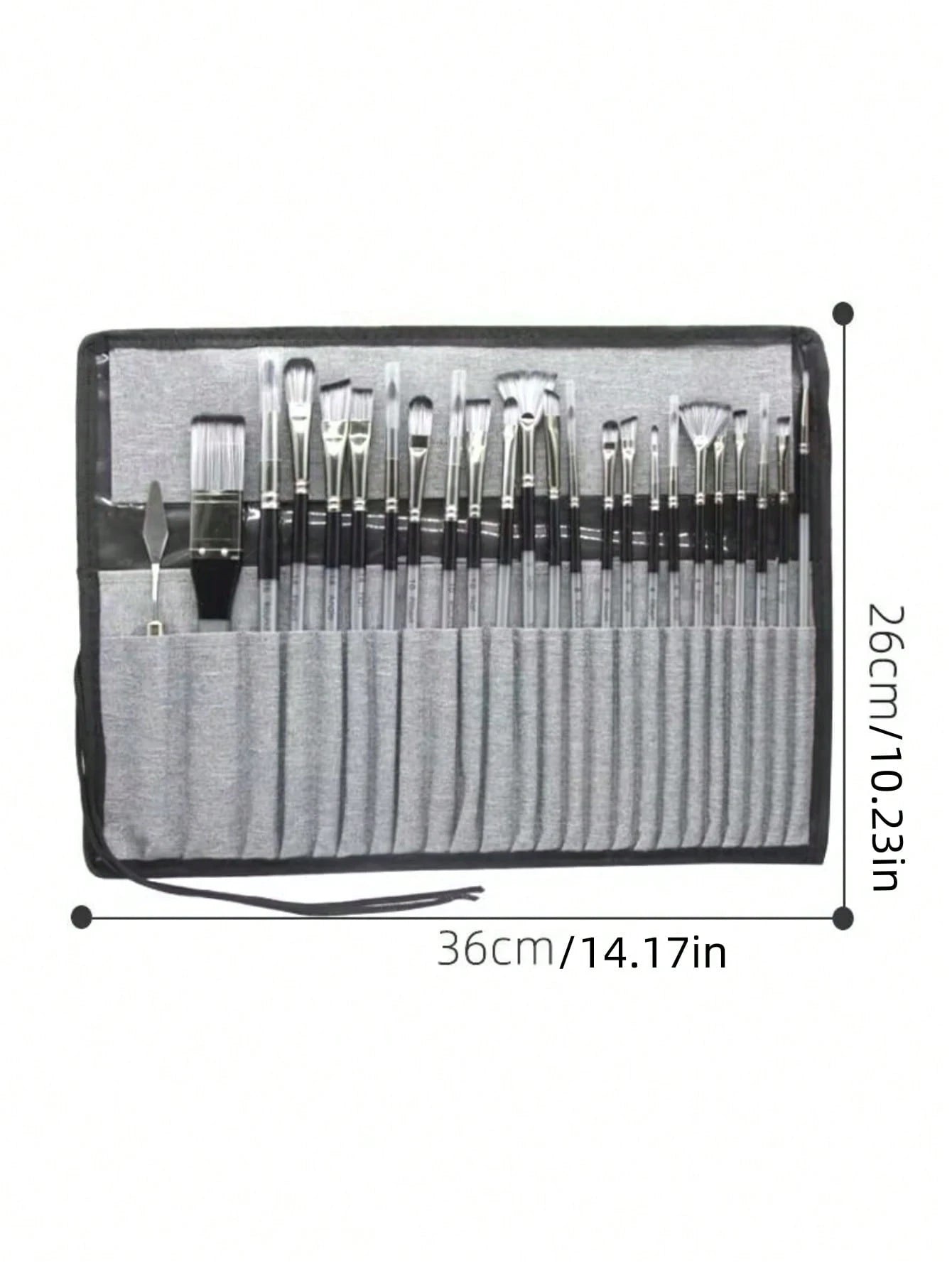 1 Set 24pcs Nylon Paint Brushes In Gray Cloth Bag, Multi-Function For Watercolor Acrylic Oil Painting School Supplies, Back To School