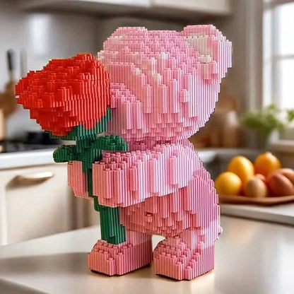 1 Set 800pcs Rose Bear Building Blocks, DIY Floral Bear Model Kit With Exquisite Details, Desktop Decoration Collectible Statue Suitable For Living Room Office Bookshelf, Halloween Christmas Birthday