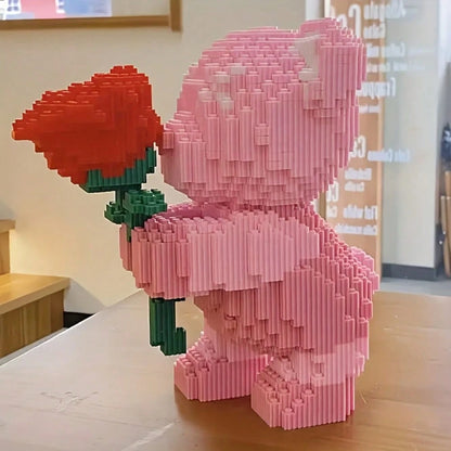 1 Set 800pcs Rose Bear Building Blocks, DIY Floral Bear Model Kit With Exquisite Details, Desktop Decoration Collectible Statue Suitable For Living Room Office Bookshelf, Halloween Christmas Birthday