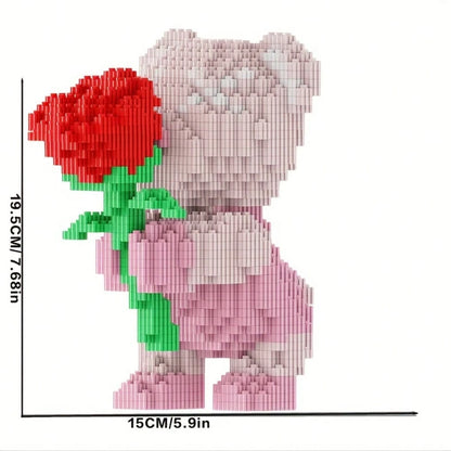 1 Set 800pcs Rose Bear Building Blocks, DIY Floral Bear Model Kit With Exquisite Details, Desktop Decoration Collectible Statue Suitable For Living Room Office Bookshelf, Halloween Christmas Birthday