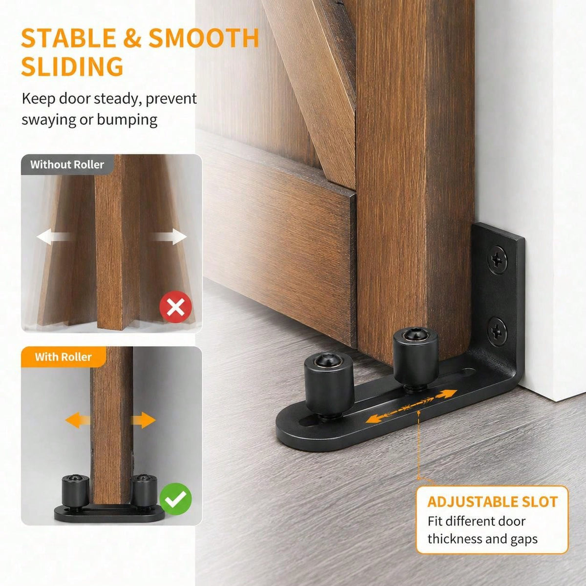 1 Set Adjustable Barn Door Floor Guide Rail With Dual Rollers, Embedded Wall-Mounted Fixed Roller Hardware, Suitable For Sliding Doors, No Damage To Floor