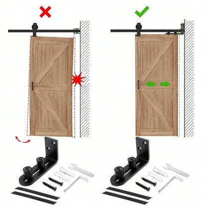 1 Set Adjustable Barn Door Floor Guide Rail With Dual Rollers, Embedded Wall-Mounted Fixed Roller Hardware, Suitable For Sliding Doors, No Damage To Floor