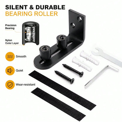 1 Set Adjustable Barn Door Floor Guide Rail With Dual Rollers, Embedded Wall-Mounted Fixed Roller Hardware, Suitable For Sliding Doors, No Damage To Floor