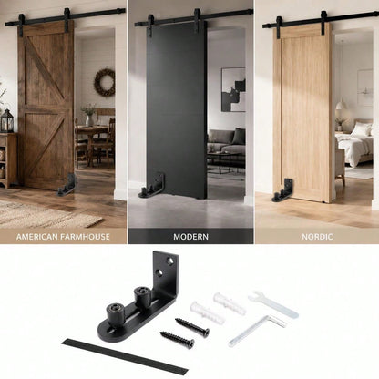 1 Set Adjustable Barn Door Floor Guide Rail With Dual Rollers, Embedded Wall-Mounted Fixed Roller Hardware, Suitable For Sliding Doors, No Damage To Floor