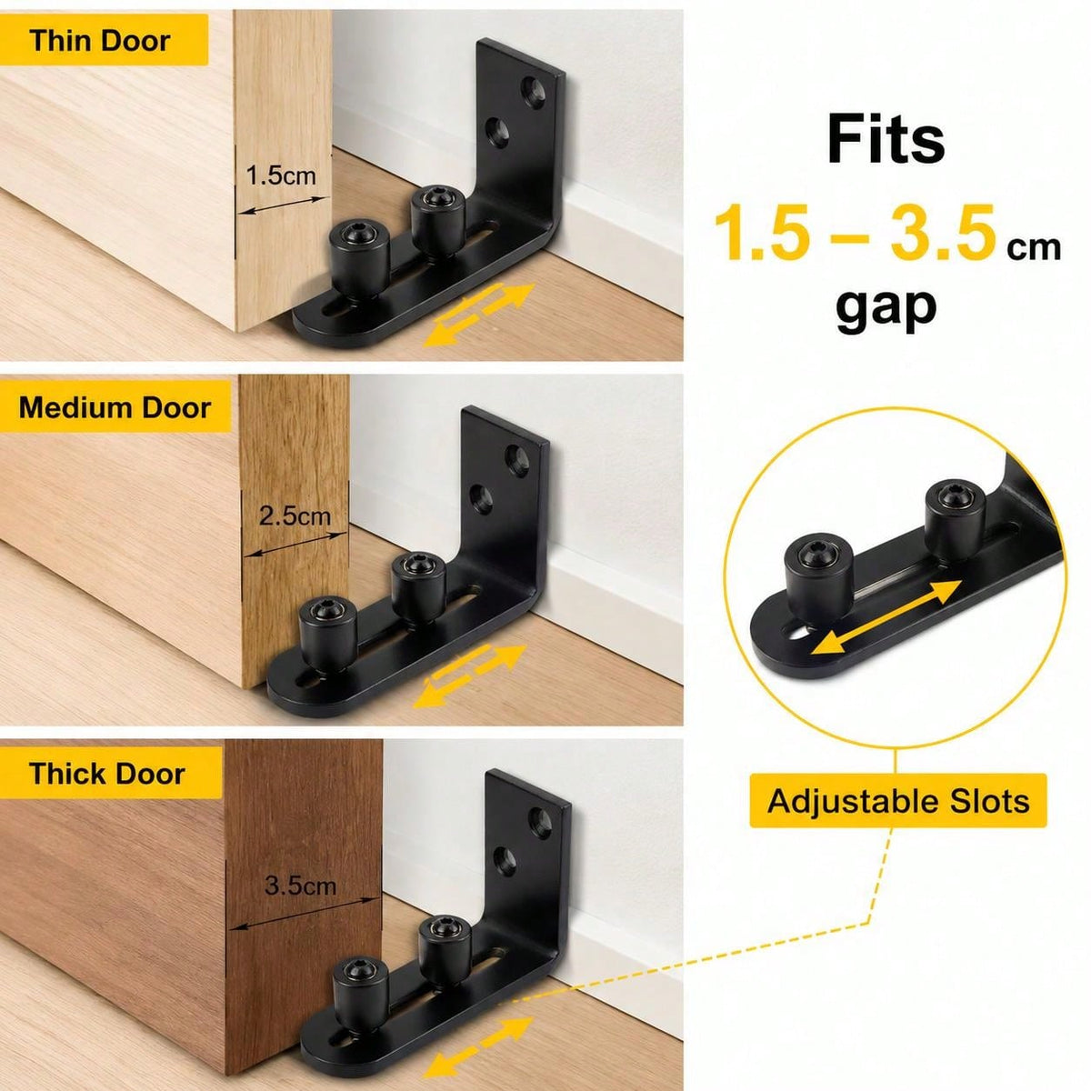 1 Set Adjustable Barn Door Floor Guide Rail With Dual Rollers, Embedded Wall-Mounted Fixed Roller Hardware, Suitable For Sliding Doors, No Damage To Floor