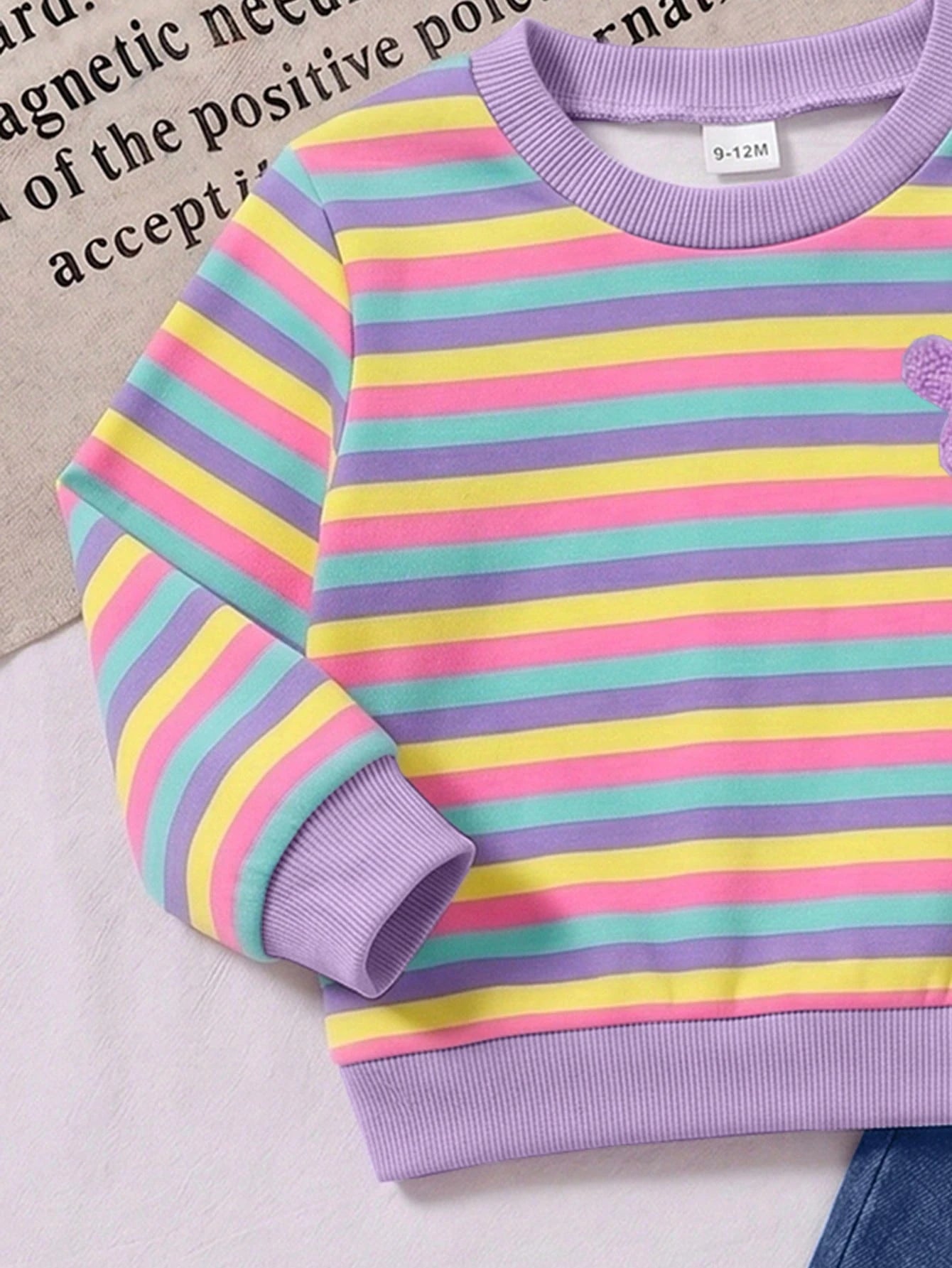1 Set Baby Girl Sweet Cute Fashion Striped Pattern Print Crew Neck Sweatshirt With Matching Print Pattern Flare Pants Long Pants Outfit, Suitable For Autumn/Winter Daily Wear And Outings