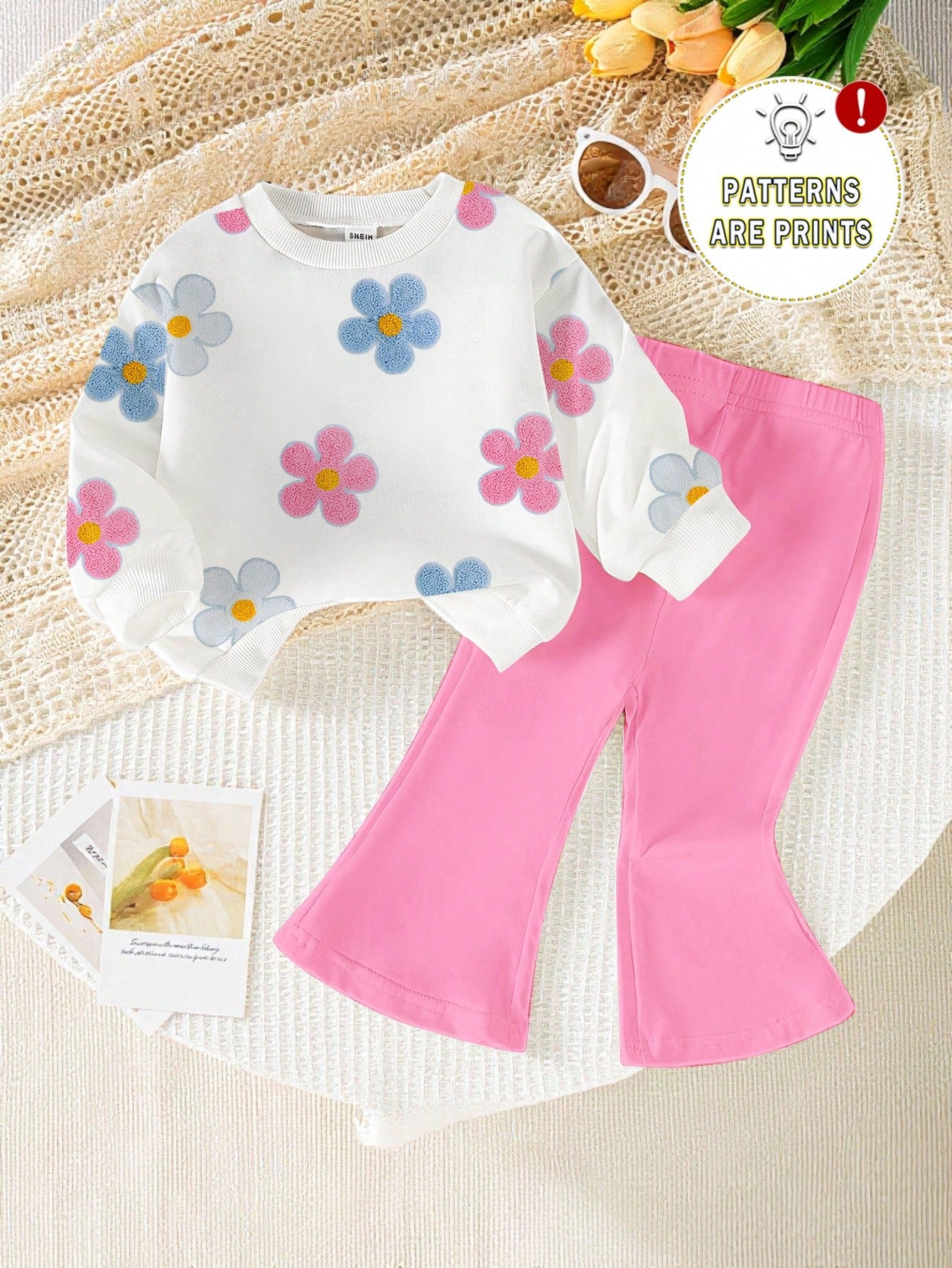 1 Set Baby Girls Cute Blue And White Striped Bow Pattern Crew Neck Sweatshirt And Flare Pants Outfit,Autumn Back-To-School Fashionable Fall Clothing