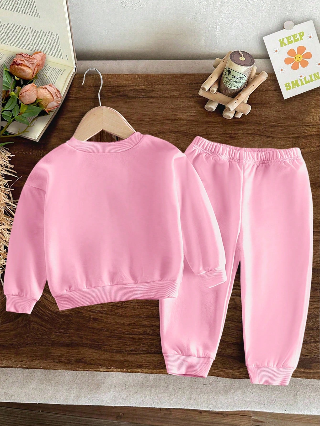 1 Set Baby Girls Cute Graphic Raccoon & Bow Heart "CUTE BUT " Letter Print Crew Neck Sweatshirt And Sweatpants Set,Light Pink,Autumn,Work,Casual