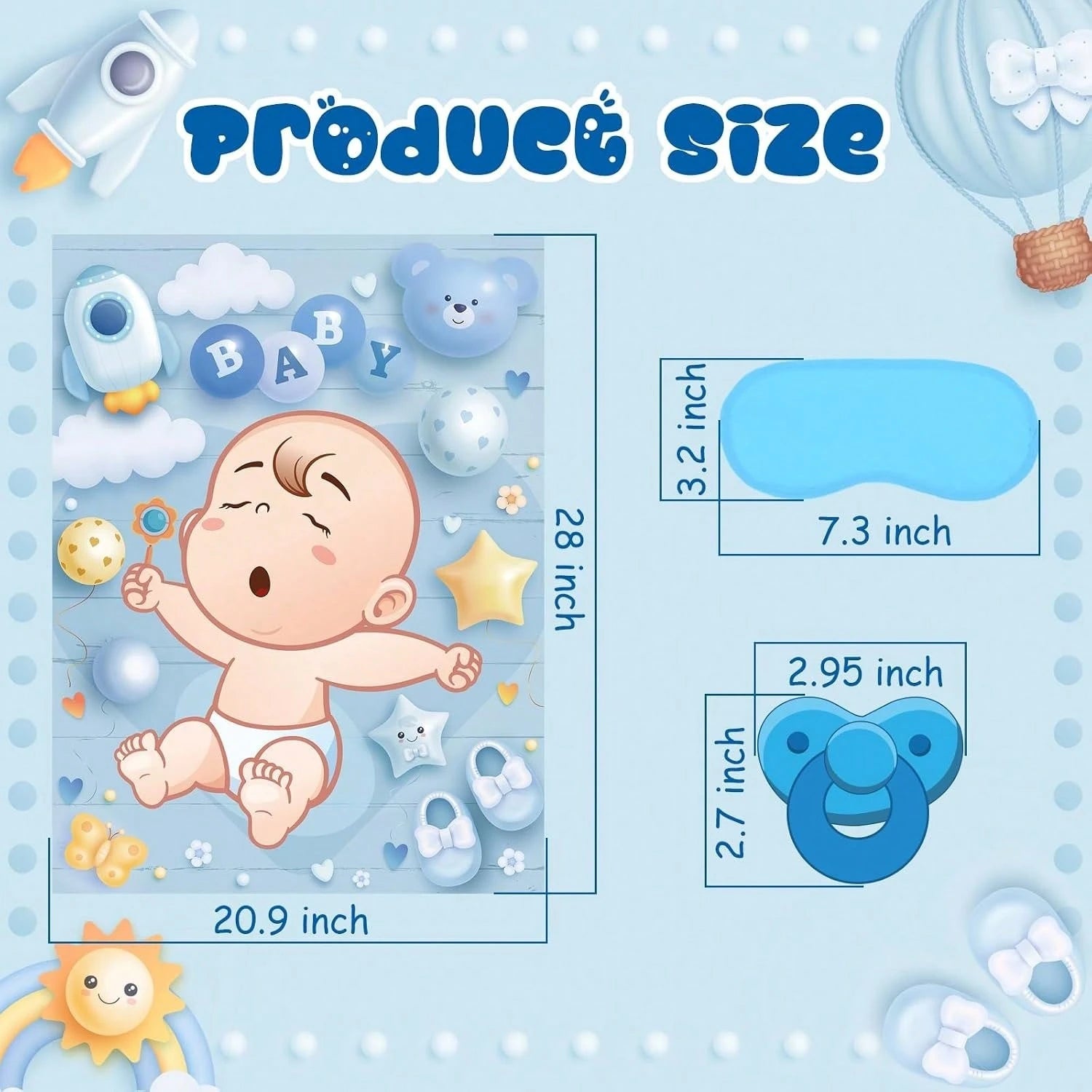 1 Set Baby Shower Games, Suitable For Guests, Includes Printed Poster, Eye Mask And Pacifier Stickers, Cute Pacifier Pin Game Props, Applicable For Gender Reveal And Birthday