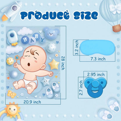 1 Set Baby Shower Games, Suitable For Guests, Includes Printed Poster, Eye Mask And Pacifier Stickers, Cute Pacifier Pin Game Props, Applicable For Gender Reveal And Birthday