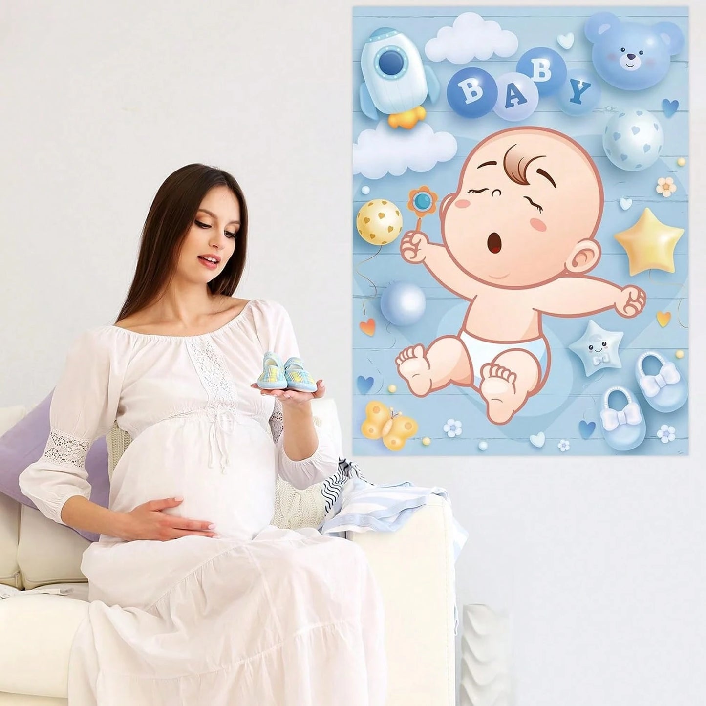 1 Set Baby Shower Games, Suitable For Guests, Includes Printed Poster, Eye Mask And Pacifier Stickers, Cute Pacifier Pin Game Props, Applicable For Gender Reveal And Birthday