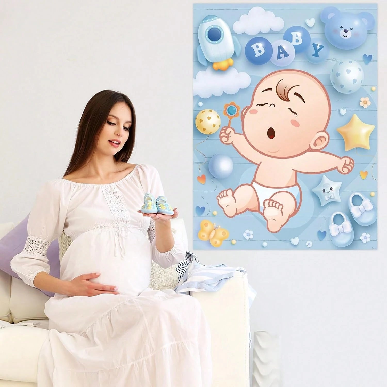 1 Set Baby Shower Games, Suitable For Guests, Includes Printed Poster, Eye Mask And Pacifier Stickers, Cute Pacifier Pin Game Props, Applicable For Gender Reveal And Birthday