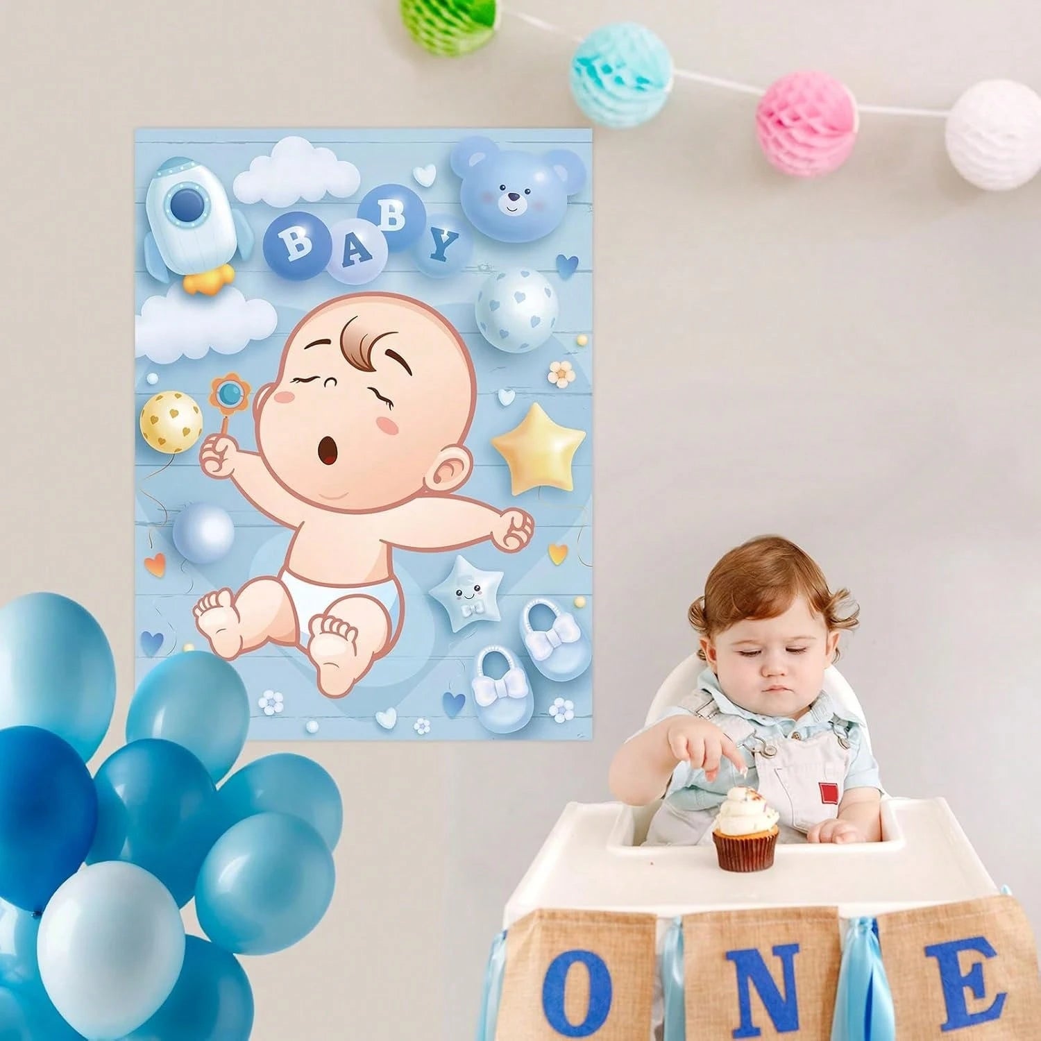 1 Set Baby Shower Games, Suitable For Guests, Includes Printed Poster, Eye Mask And Pacifier Stickers, Cute Pacifier Pin Game Props, Applicable For Gender Reveal And Birthday