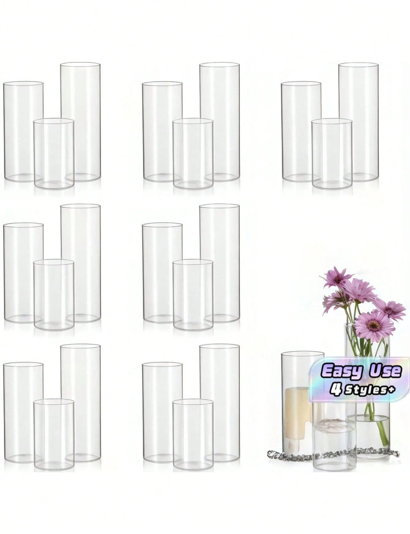 1 Set Glass Cylinder Vase, Transparent Vase, Hurricane Candle Holder, Suitable For Dining Table Decor, …Wedding Home Decoration, Rama Decor Gift, Birthday Graduation Ceremony, Room Decoration, Etc