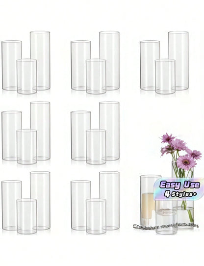 1 Set Glass Cylinder Vase, Transparent Vase, Hurricane Candle Holder, Suitable For Dining Table Decor, …Wedding Home Decoration, Rama Decor Gift, Birthday Graduation Ceremony, Room Decoration, Etc
