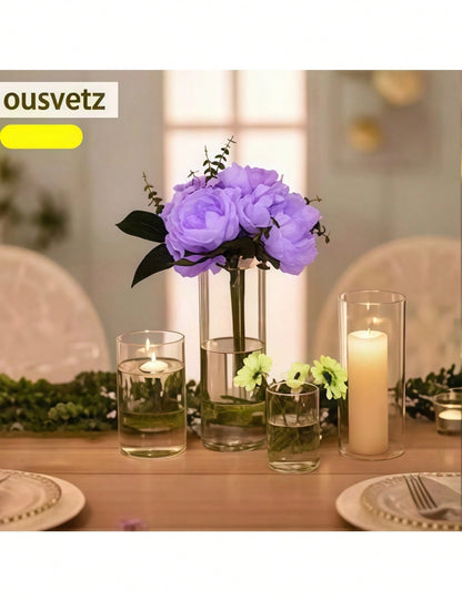 1 Set Glass Cylinder Vase, Transparent Vase, Hurricane Candle Holder, Suitable For Dining Table Decor, …Wedding Home Decoration, Rama Decor Gift, Birthday Graduation Ceremony, Room Decoration, Etc