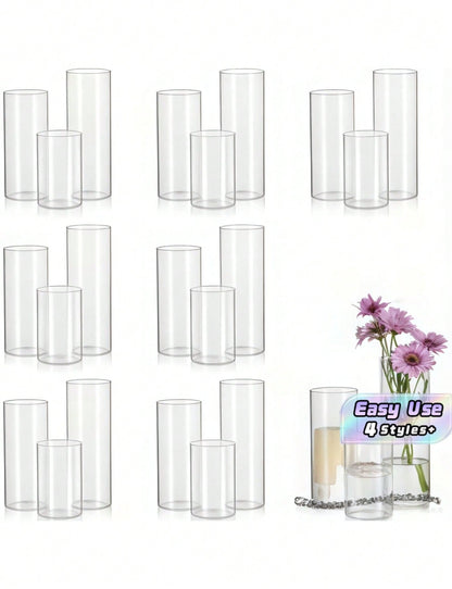 1 Set Glass Cylinder Vase, Transparent Vase, Hurricane Candle Holder, Suitable For Dining Table Decor, …Wedding Home Decoration, Rama Decor Gift, Birthday Graduation Ceremony, Room Decoration, Etc