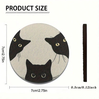 1 Set Of 2 Cat Glass Patterned Car Cup Holder Pads, Universal Compatible, Made Of Natural Rubber Anti Slip Polyester Back, Absorbent Knitted Fabric, Cute Cartoon Storage Pad, Used For Vehicle Interior