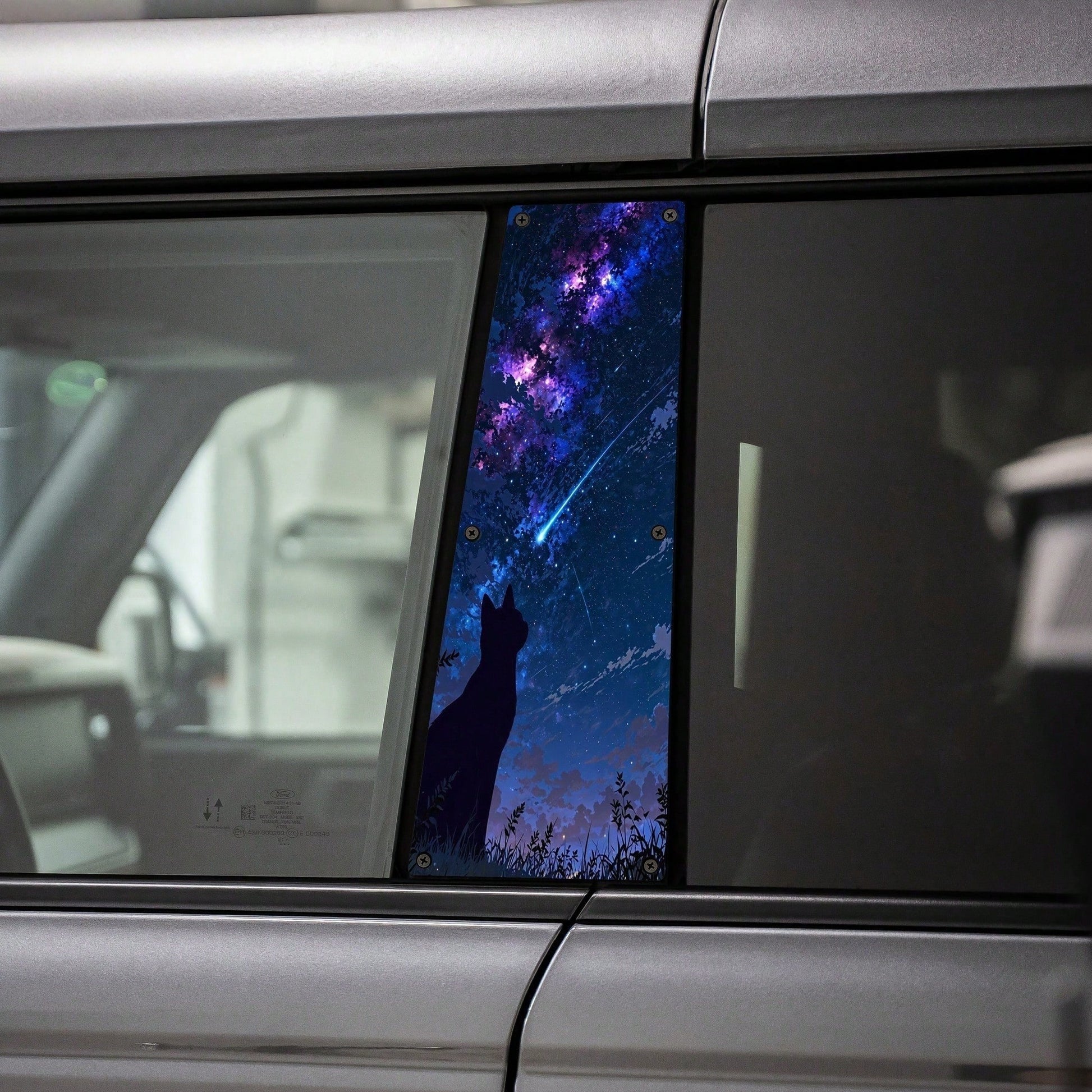 1 Set Of 2 Meteor Cat Car B-Pillar Stickers, Featuring Starry Night Sky Silhouette Design With Stars And Galaxies, Waterproof And UV-Resistant Vinyl Stickers Provide Scratch Protection, Suitable For S