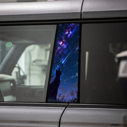 1 Set Of 2 Meteor Cat Car B-Pillar Stickers, Featuring Starry Night Sky Silhouette Design With Stars And Galaxies, Waterproof And UV-Resistant Vinyl Stickers Provide Scratch Protection, Suitable For S