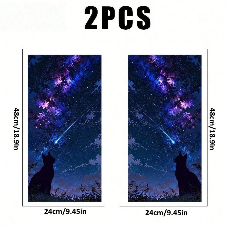 1 Set Of 2 Meteor Cat Car B-Pillar Stickers, Featuring Starry Night Sky Silhouette Design With Stars And Galaxies, Waterproof And UV-Resistant Vinyl Stickers Provide Scratch Protection, Suitable For S