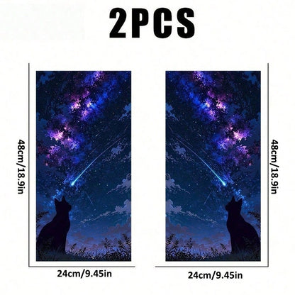 1 Set Of 2 Meteor Cat Car B-Pillar Stickers, Featuring Starry Night Sky Silhouette Design With Stars And Galaxies, Waterproof And UV-Resistant Vinyl Stickers Provide Scratch Protection, Suitable For S