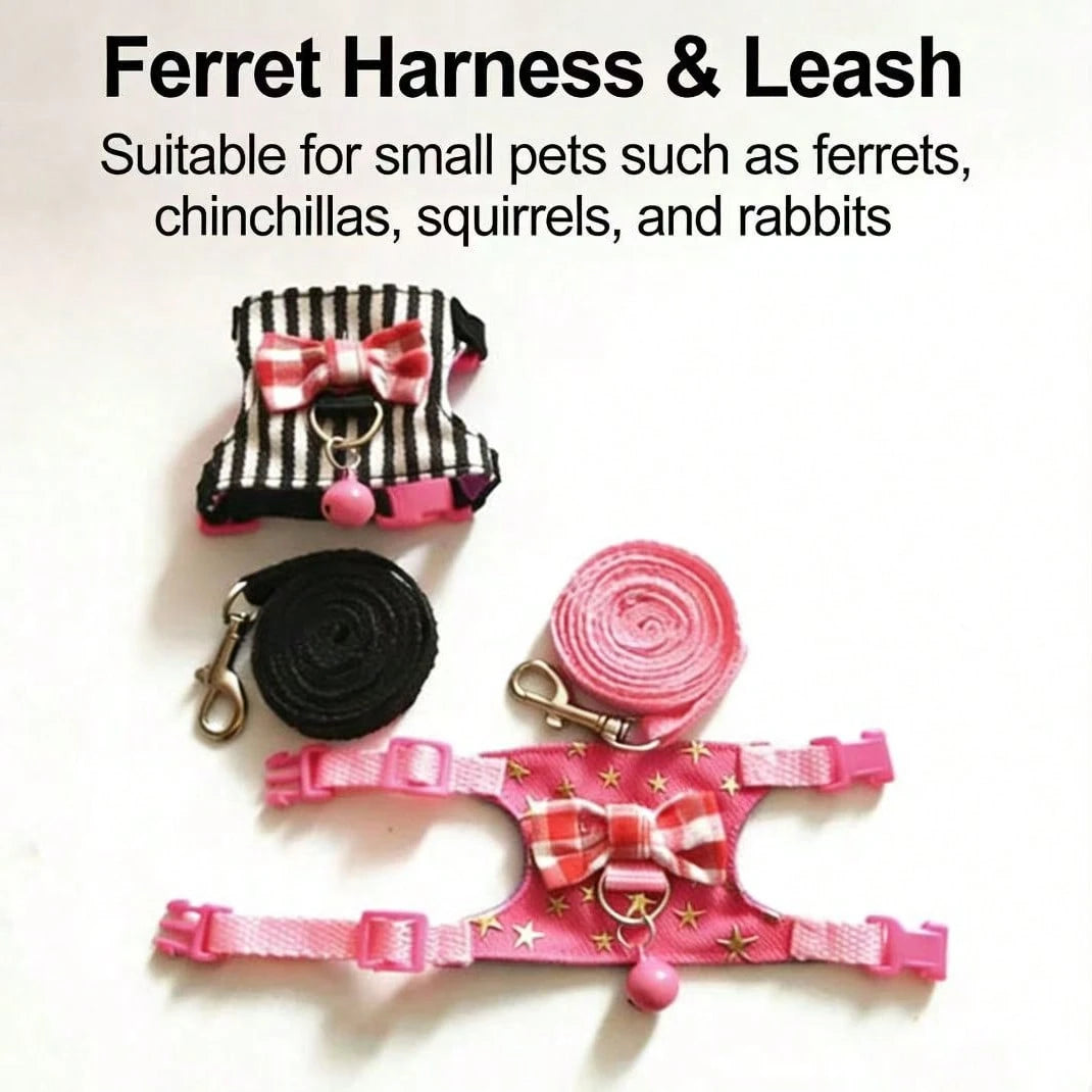 1 Set Pet Harness & Leaf Decor Outfit, With Bow Tie & Bell, Suitable For Guinea Pigs, Hamsters, Mice, Squirrels And Other Pets For Outdoor Walking, Vest