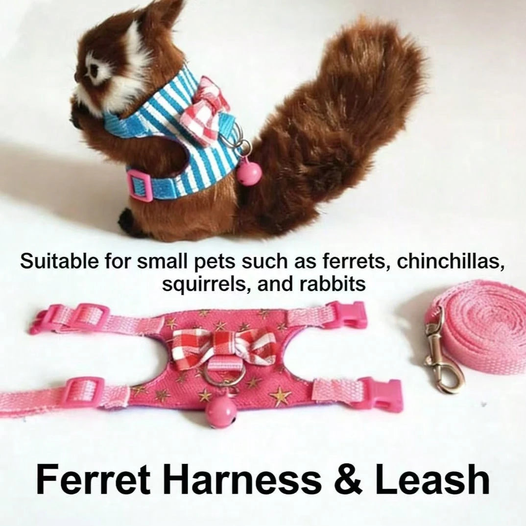 1 Set Pet Harness & Leaf Decor Outfit, With Bow Tie & Bell, Suitable For Guinea Pigs, Hamsters, Mice, Squirrels And Other Pets For Outdoor Walking, Vest