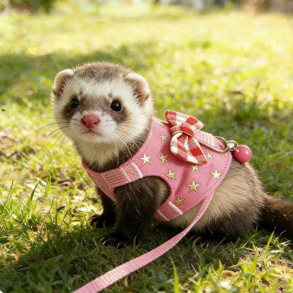 1 Set Pet Harness & Leaf Decor Outfit, With Bow Tie & Bell, Suitable For Guinea Pigs, Hamsters, Mice, Squirrels And Other Pets For Outdoor Walking, Vest